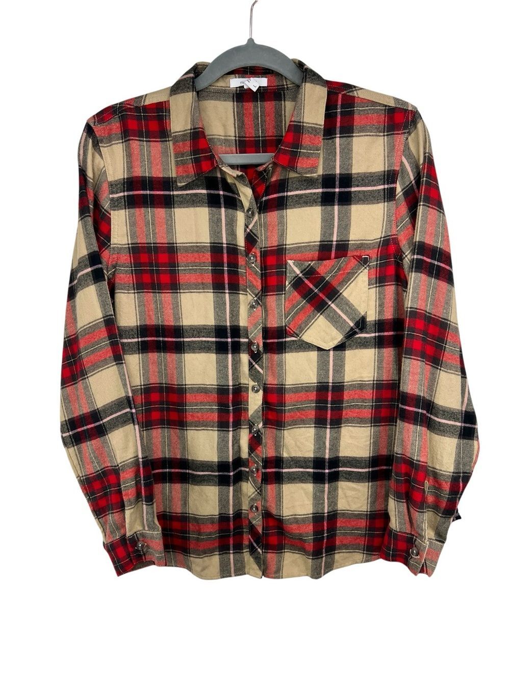 Maurice’s Tan Red Black Plaid Lightweight Flannel Button Down Large